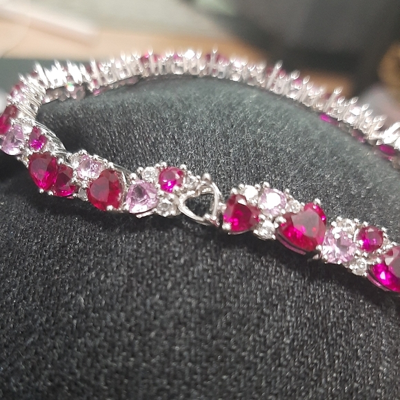 Pink Ruby & Sapphire Stones Sterling Silver Bracelet - Picture 15 of 15